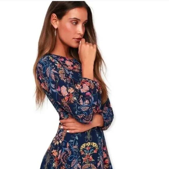 I. MADELINE Garden Splendor Blue Floral Midi Shirt Dress Brunch Cottage Demure - Picture 2 of 7